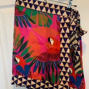 Farm Rio mini wrap skirt multi color silky small